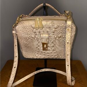 Brahmin Crocodile-Embossed Cream Crossbody Bag